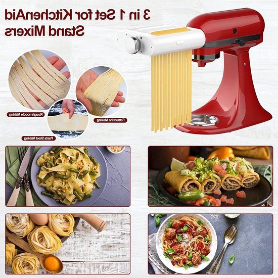Pasta-opzetstuk voor blender - 3-in-1 set pastaopzetstuk spaghettisnijder fettuccinesnijder KitchenAid accessoires met pastaset roller pasta roller van KitchenAid