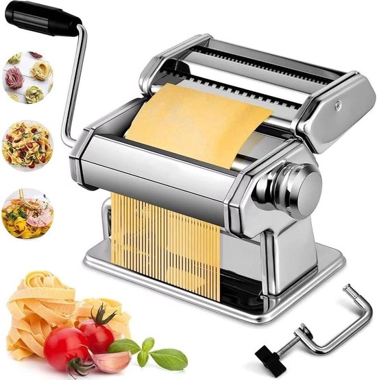 Pasta Roller Noodle Maker Machine met 9 instelbare dikteinstellingen - ideaal voor spaghetti, fettuccini, lasagne en knoedelhuiden - inclusief snijder, handslinger en instructies pasta roller van Yummygoods