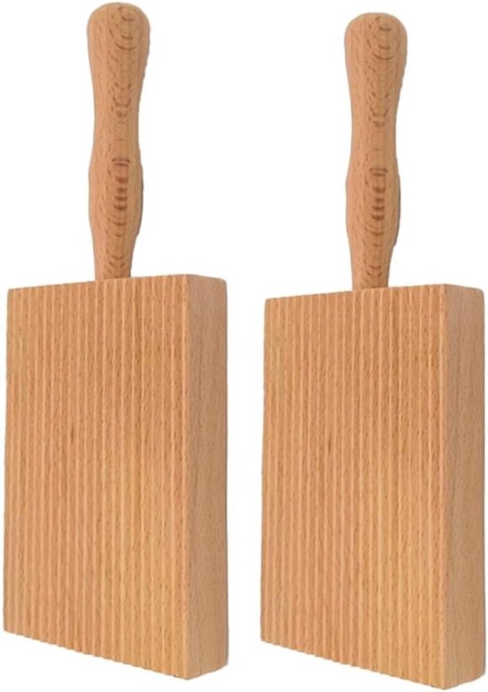 Pastabord Gnocchibord - Deegschraper Boterbord - Pasta Vormgeven - Geribbeld Ontwerp - 2 Stuks - Houtkleur