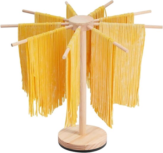 Pastadroger Hout - Noedeldroger - Verse Pasta Drogen - 9 Afneembare Armen - Draaiende Sokkel - Houtkleur