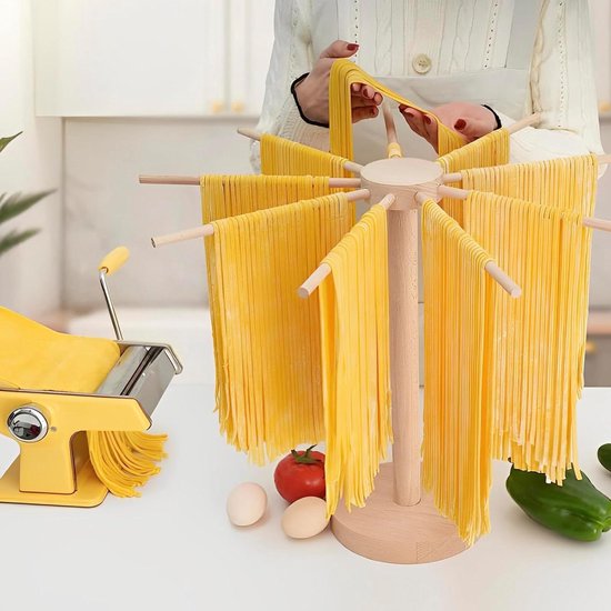 Pastadroger Hout - Pastastandaard Drogen - Zelfgemaakte Pasta - Opvouwbaar Ontwerp - 40 cm Hoog - Natuurlijk Hout