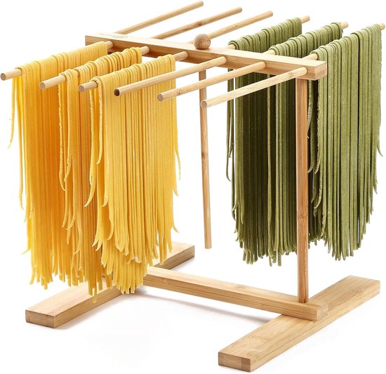 Pastadroogrek 14 stokken - Houten pastarek - Uitneembaar en opvouwbaar - Perfect voor zelfgemaakte pasta - ShopVlot