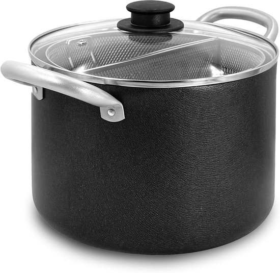 Pastakoker Aluminium - Pastapan Koken - Thuis Pasta Maken - Twee RVS Manden - 22 cm - Zilver