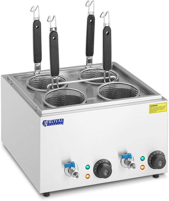 Pastakoker met manden - Noodle koker - Snel pasta koken - 4 fijnmazige korven - 13 Liter inhoud - Roestvrij staal