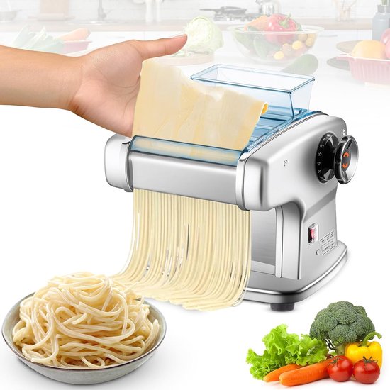 pastamachine, 135 W pastamachine van roestvrij staal, geschikt voor het maken van spaghetti en lasagne, met 4 mesbreedtes (2 mm, 2,5 mm, 4 mm en 9 mm) en 9 variabele deegdiktes