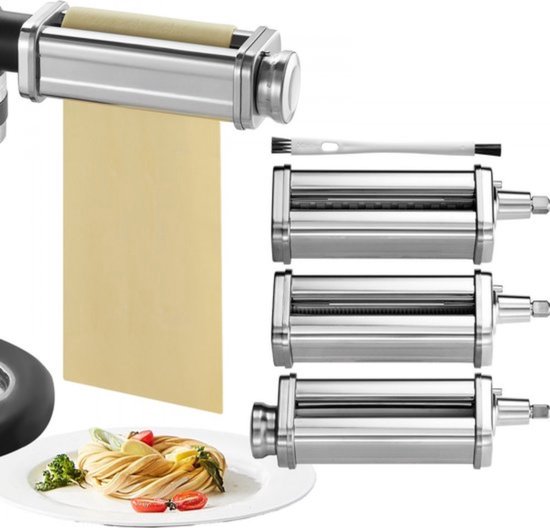 Pastamachine 3-Delig - Roestvrijstaal - Inclusief Reinigingsborstel Voor Spaghetti van Merkloos