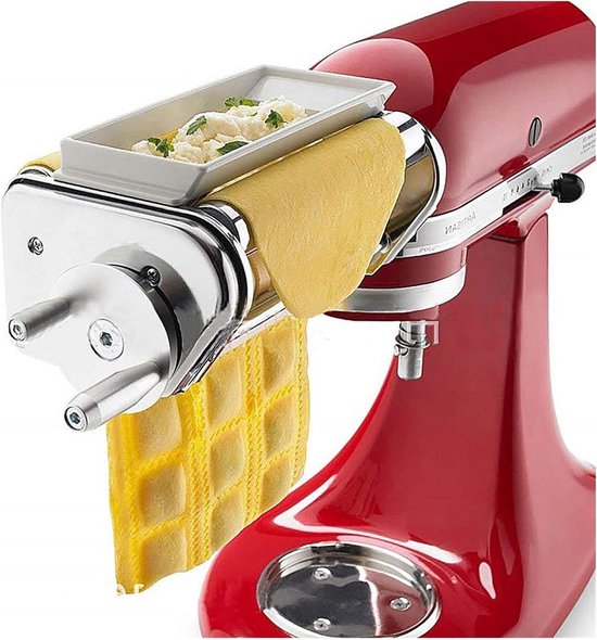 Pastamachine Accessoire - Deegroller Maker - Verse Pasta Maken - Hittebehandelde Tandwielen - 27x10.5x10CM - Zilverkleurig van Pastamachine