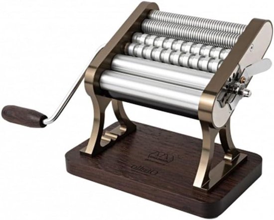 Pastamachine Aluminium Hout - Verse Pasta Maker - Thuis Pasta Maken - 7-Staps Regulator - 150 mm Breed - Champagne