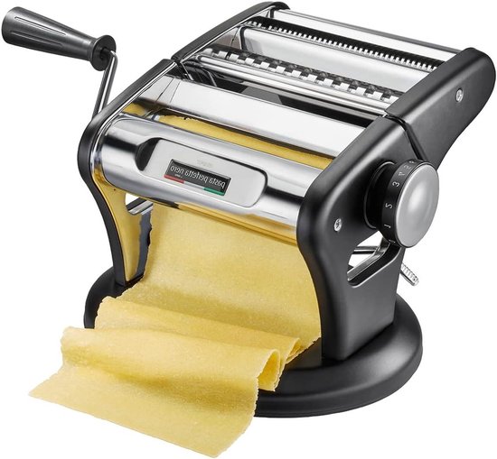 Pastamachine - Deegmaker - Zelf Pasta Maken - Precisie RVS Rollen - 14 cm Breed - Zwart Zilver