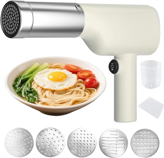 Pastamachine Draadloos - Zelfgemaakte Pasta - Snel Pasta Maken - 5 Vormen Inclusief - 200 gram - Wit