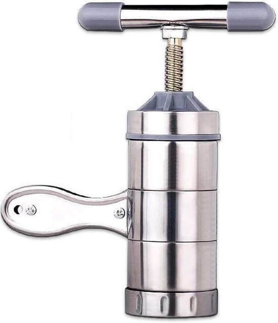 Pastamachine Handmatig - Noedelmaker - Zelf Pasta Maken - Roestvrij Staal - 5 Soorten Mallen - Zilverkleurig
