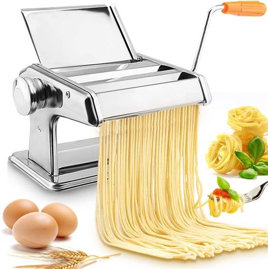 Pastamachine - Handmatig - Roestvrijstaal - Noedelsnijder - 3-in-1 - Geschikt voor Spaghetti Lasagne Tagliatelle - Zilverkleurig - Pastamaker van Roestvrijstaal. van Pastamachine
