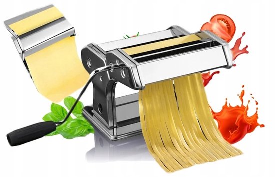 Pastamachine – Handmatige Pastamaker – Pastapers - Pastasnijder - Spaghettisnijder - 2-in-1 Pastapers en Snijder – Voor Lasagne, Spaghetti en Tagliatelle – Instelbare Dikte – Met Tafelklem – Chroom Staal – Compact – Stevig – EU Stekker van Merkloos