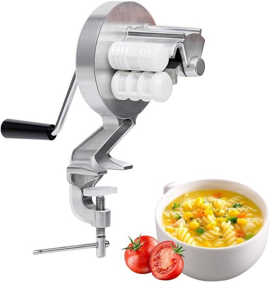 Pastamachine - Macaroni Maker - Verse Pasta Maken - Handmatig Aluminium - 24 x 12 x 12 cm - Chroom