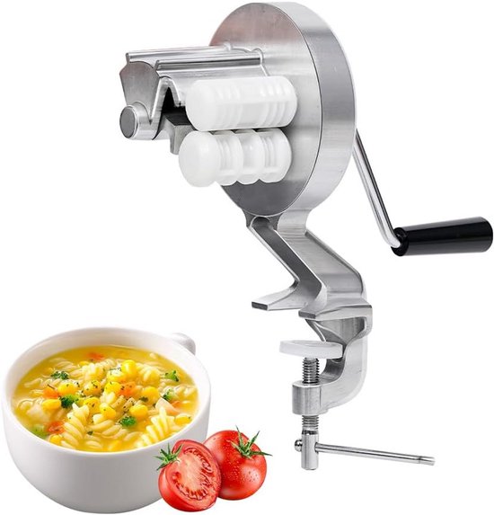 Pastamachine - Macaroni maker - Verse pasta maken - Handmatig en draagbaar - 24 x 12 x 12 cm - Chroom