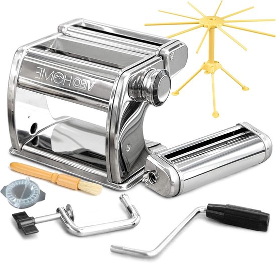 Pastamachine met droger - Verse pasta maker - Thuis Italiaans koken - Roestvrij staal - 7 dikte niveaus - Zilver