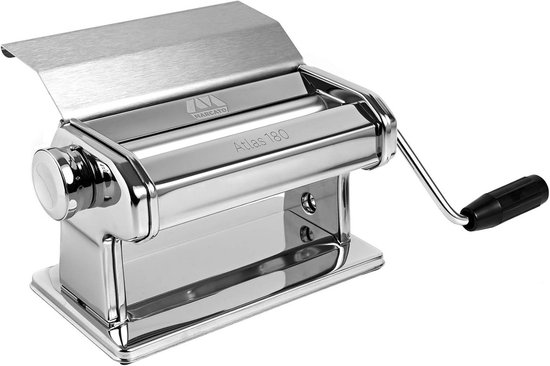 Pastamachine met Glijbaan - Deegroller - Verse Pasta Maken - Extra Brede Rol 18cm - 10 Diktes - Aluminium
