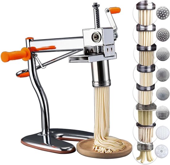 Pastamachine - Noodle Maker - Thuis Pasta Maken - 8 Verschillende Mallen - Handmatig - Zilver