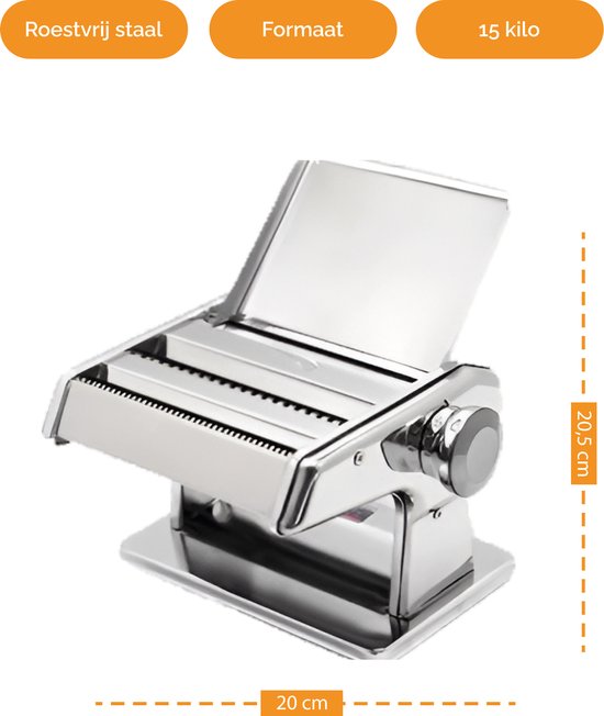 Pastamachine - QQP - RVS Pastamaker - Pasta Machine - spaghetti machine - pasta roller - keukengerei van Merkloos