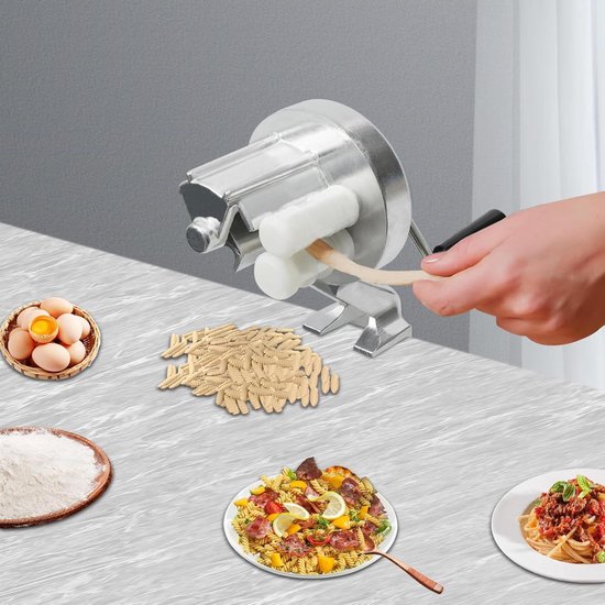 Pastamachine roestvrij staal, handmatige pastamachine, pastamachine met clipsokkel en handgreep, voor het maken van conchiglie, zilver