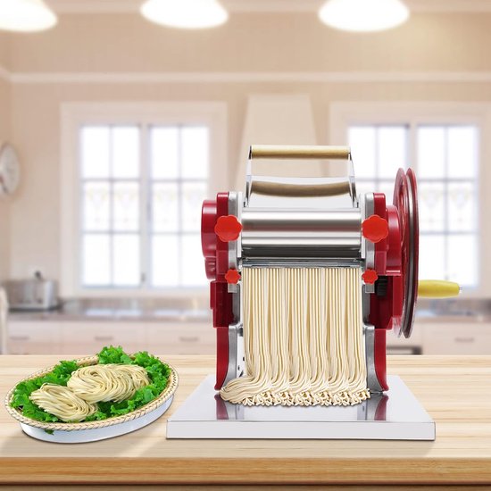 Pastamachine Rood - Deegmaker Lasagne - Zelf Pasta Maken - Roestvrij Staal - 0.5-5 mm - Rood