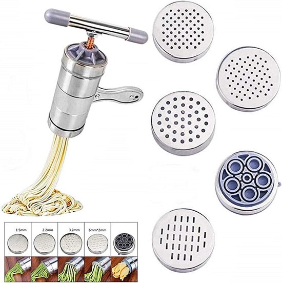 Pastamachine - staal - crank - 5 maten - spaghetti - noodle - kleine noedels - Kerst- en idee