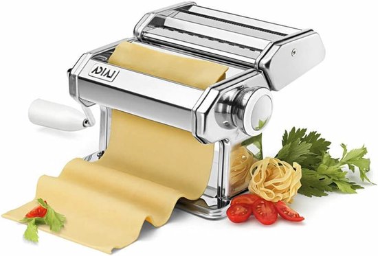 Pastamachine Staal - Verse Pasta Maker - Zelf Pasta Maken - Dubbele Snijrol - 15 cm Breed - Zilver van Merkloos