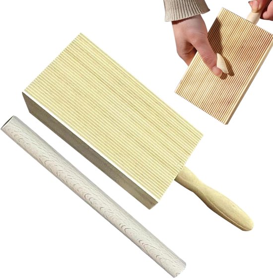 Pastamaker Hout - Deegplank - Ambachtelijk Pasta Maken - Unieke Groef Structuur - 25.5 x 17.5 cm - Houtkleur