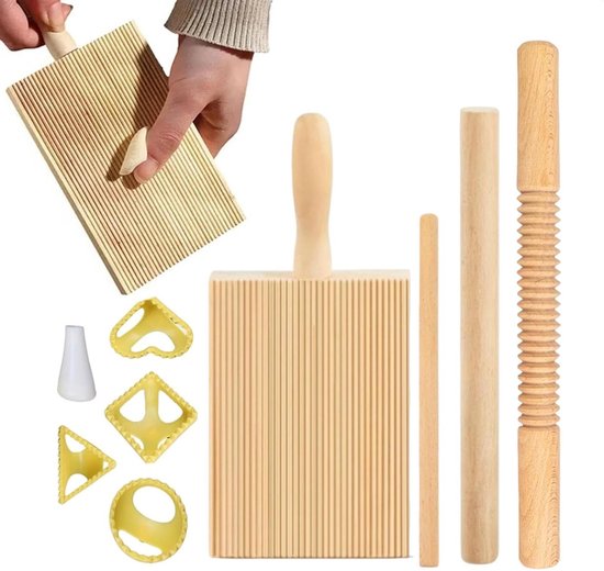 Pastamaker Hout - Deegroller Set - Zelf Pasta Maken - Compleet 8-Delig - Niet gespecificeerd - Houtkleur van Pastamaker