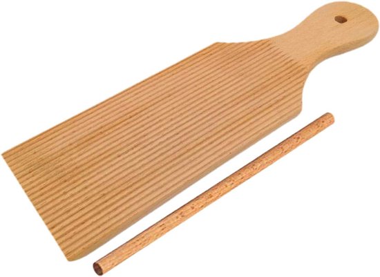 Pastamaker Hout - Gnocchi Plank - Zelf Pasta Maken - Golfpatroon Ontwerp - 23 x 7 cm - Multicolor