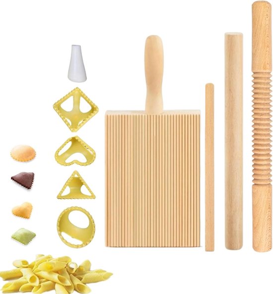 Pastamaker Kit - Deeg Gereedschap - Verse Pasta Maken - 8 Delige Set - 143 Pond - Houtkleur