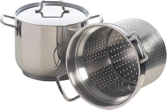 Pastamaker Pot - Pastapan Kookpan - Pasta Koken - Met Mand Deksel - 5 Liter - Zilverkleurig van Merkloos