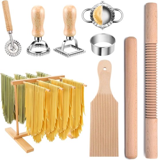 Pastamaker Set - Deeg Gereedschap - Verse Pasta Maken - Natuurlijk Beukenhout - 9 Delig - Houtkleur
