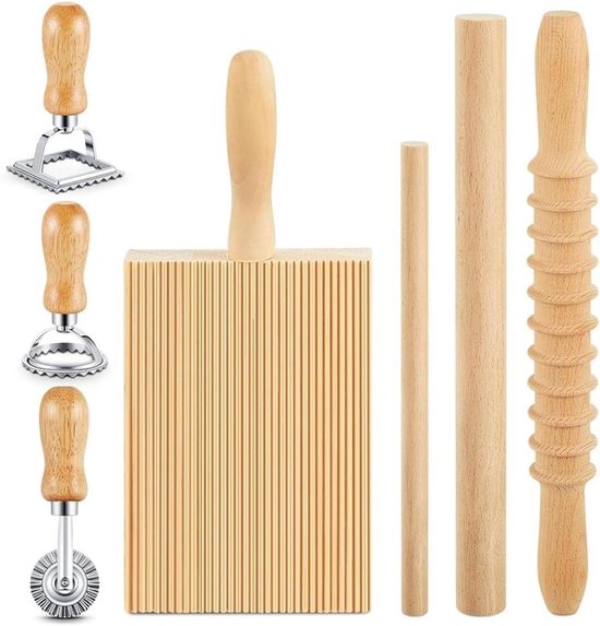 Pastamaker Set - Deeg Gereedschap - Zelf Pasta Maken - Houten Materialen - 7 Delig - Natuurlijk Hout
