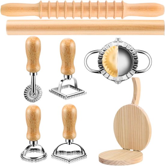 Pastamaker Set - Deegroller Ravioli Stempel - Zelf Pasta Maken - 8 Delige Set - 2.31 Pond - Meerkleurig