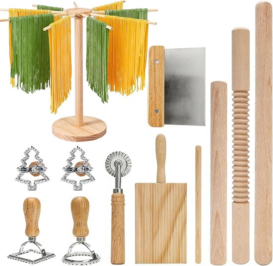 Pastamaker Set - Noodle Maken - Thuis Koken - 12 Delig - Handmatig - Houtkleurig
