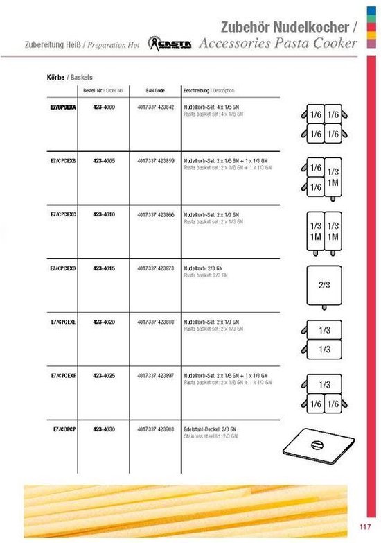 Pastamand: 2 X 1/6 GN + 1 X 1/3 GN E7/CPCEXB - Saro 423-4005 - Horeca van Merkloos