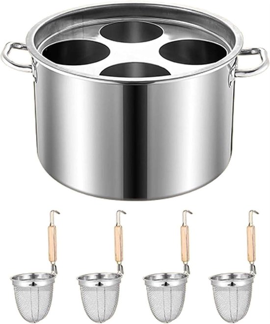 Pastapan met Mand - Kookpot - Pasta Koken - Roestvrij Staal - 4 Gaten - Zilverkleurig