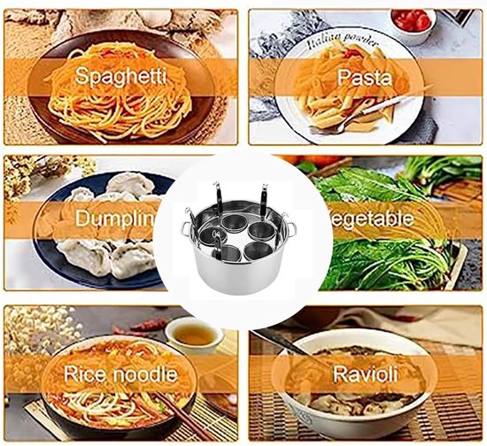 Pastapan met Zeef - Noodle Kookset - Snel Pasta Koken - Met Uitneembare Mand - Meerdere Maten - Zilver