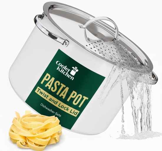 Pastapan met zeefdeksel - Spaghettipot Kookpan - Pasta Koken - Twist & Lock Systeem - 55 liter - Wit