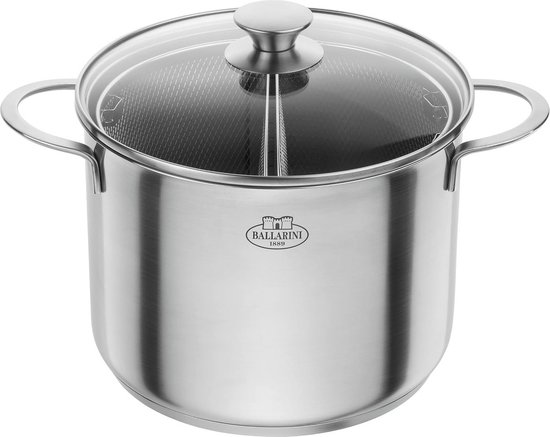 Pastapan Roestvrij Staal - Kookpan Diep - Pasta Koken - Inductie Compatibel - 24 cm 8 liter - Zilverkleurig
