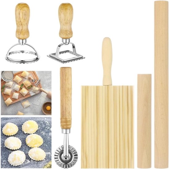 Pastaset - Pastamaker set - Zelf Pasta Maken - 6 Delige Set - Niet gespecificeerd - Houtkleur