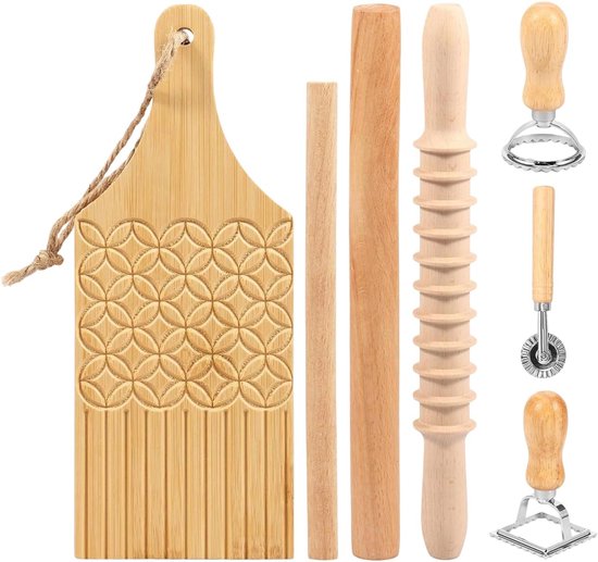 Pastasnijder Set - Deegroller Stempel - Keuken Koken - Handmatige Houten Plank - 35 x 10 cm van Merkloos