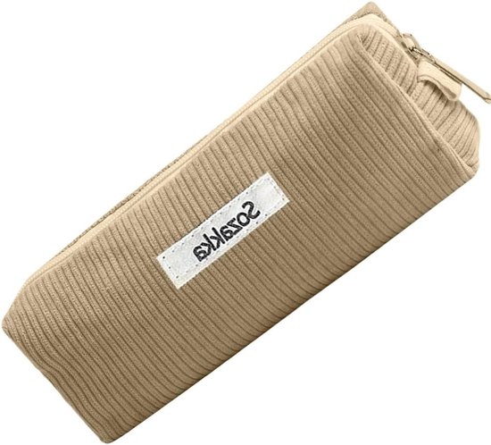 Pennenetui van Ribstof voor Meisjes en Tieners, Praktische Rits, Geschikt voor School, Kantoor en Reizen, Roze (Beige)