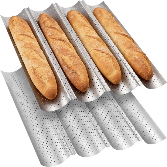 Perforated Franse Baguette Mallen - 2 Stuks, Antikleef Broodpan met Groeven voor Perfecte Baguettes, 38 x 33 cm van Merkloos