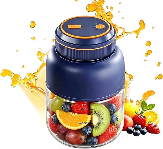 Persoonlijke Blender - Sapbeker Elektrisch - Onderweg Sap Maken - Snoerloos USB Oplaadbaar - 800 ml - Blauw
