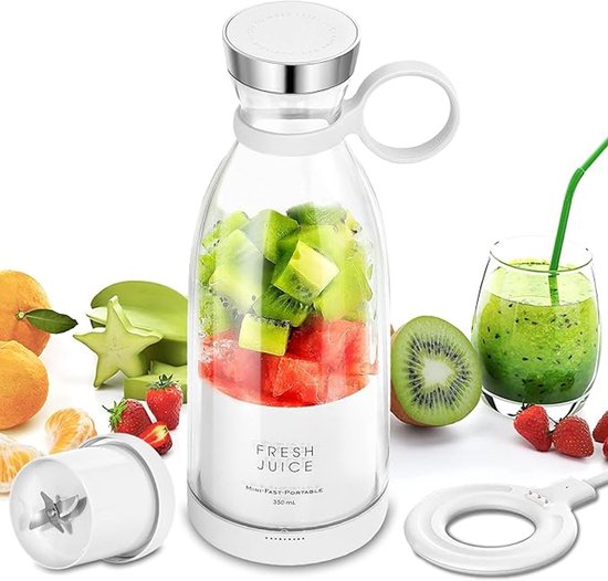 Persoonlijke draagbare blender ontworpen voor milkshakes en smoothies met duurzame roestvrijstalen messen en USB-oplaadfunctie voor uitstekende sapprestaties (wit) van Merkloos