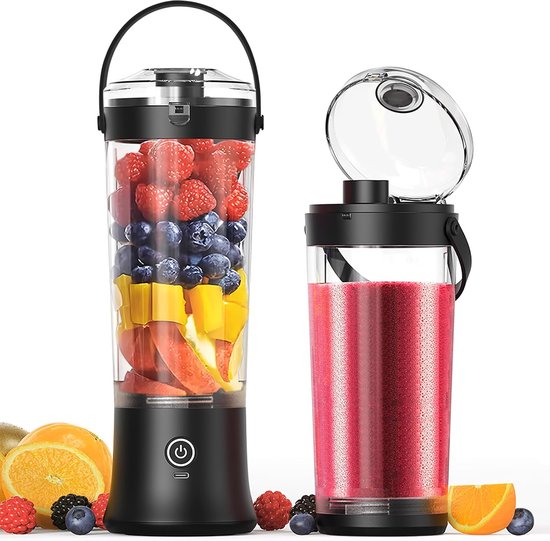 Persoonlijke draagbare blender voor shakes en smoothies, 500ml Krachtige Draadloze Mini Blender Juicer, USB Oplaadbaar met 6 Ultra-scherpe messen voor reizen, kantoor en sport (zwart)
