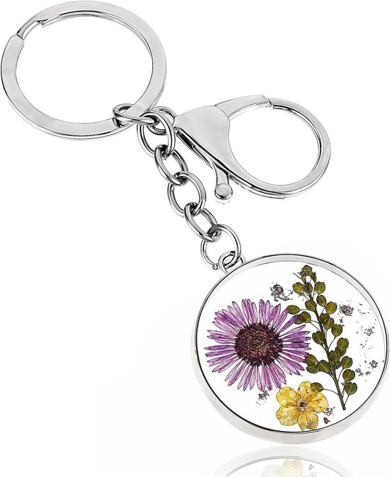 Persoonlijke Sleutelhanger met Gedroogde Bloemen, Vergeet-mij-nietje Sleutelhanger, Unieke Aesthetic Accessoire voor Bloemenliefhebbers van Merkloos