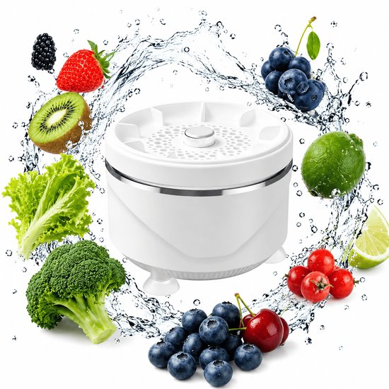 Pesticiden Reiniger - Draagbare Groente- en Fruitreiniger - 15W Krachtige Vortex - 4 Instelbare Standen - Draadloze Groentewasser - Produce Purifier - 3600mAh - Titanium Zuivering - IPX7 - Verwijder Moeiteloos Bacteriën & Pesticiden - Wit - SOLLBRY®